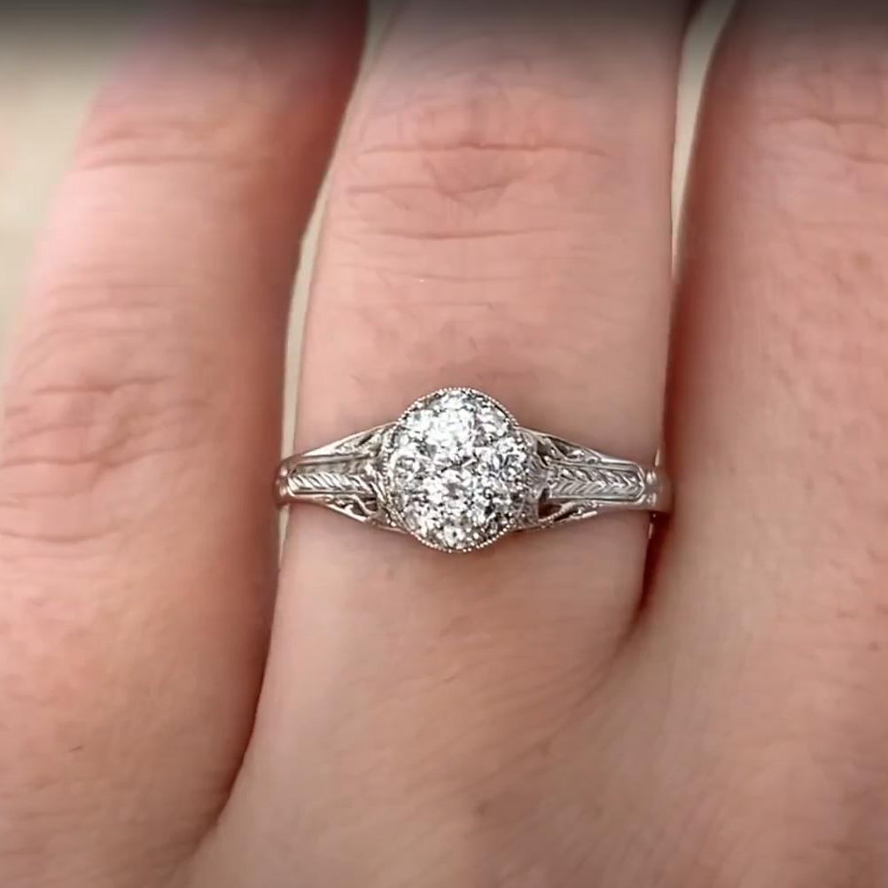 Old Euro Diamond (Approx. 0.30-Carats) Oval Bezel-Set Cluster Ring, Platinum In Excellent Condition For Sale In New York, NY