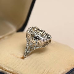 Platinum Diamond Ring. 0.30TCW Old Euro Cut Diamond Elongated Engagement Ring