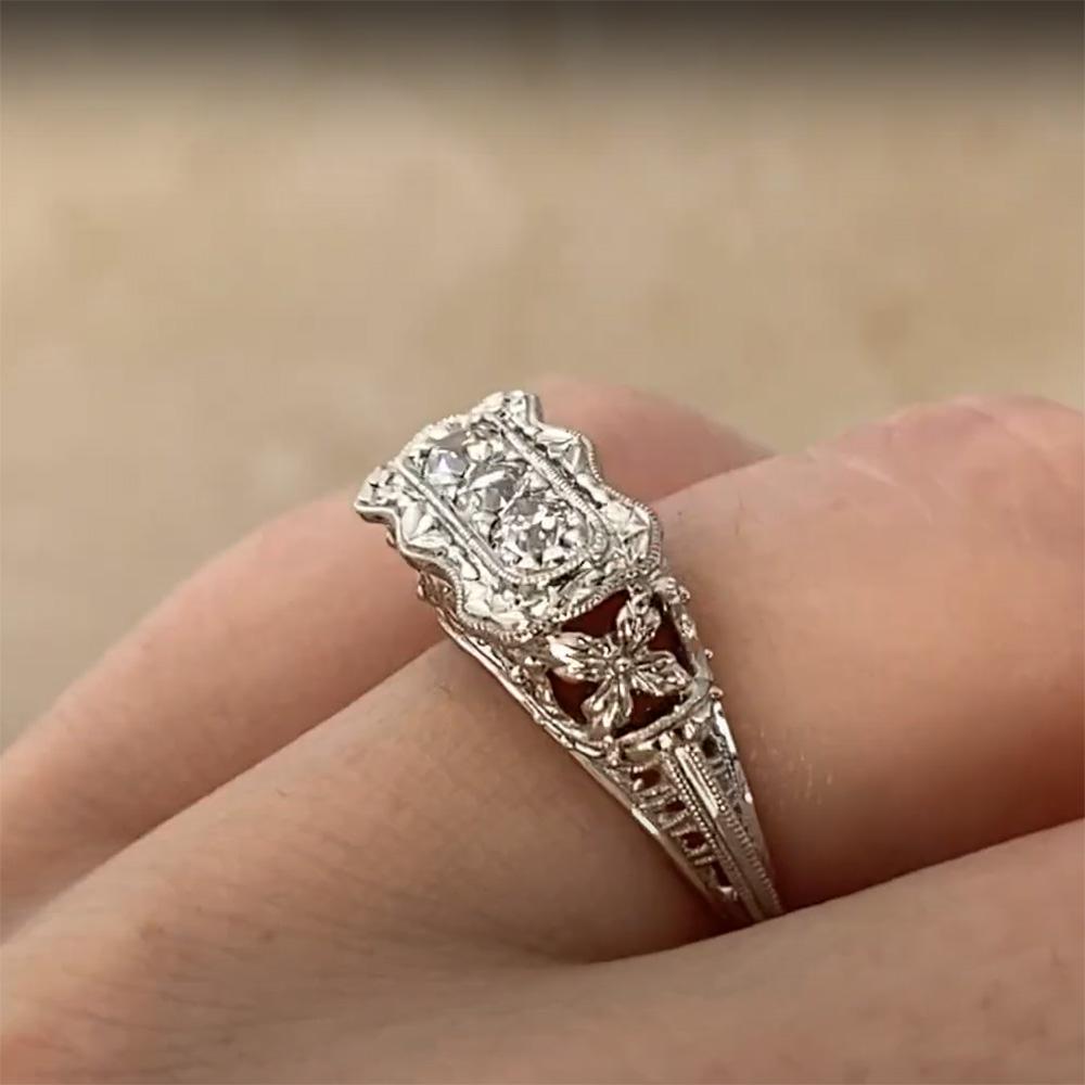 Old European Cut Old Euro Diamond (Approx. 0.30-Carats) East-West Three Stone Ring, Platinum For Sale