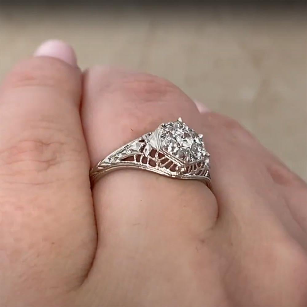 Art Deco Old Euro Center Diamond (Approx. 0.50-Carats) Cluster Prong-Set Ring, Platinum For Sale