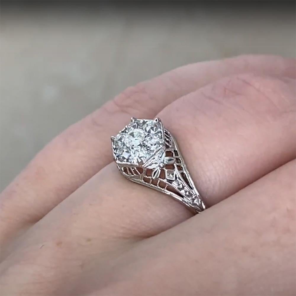 Old European Cut Old Euro Center Diamond (Approx. 0.50-Carats) Cluster Prong-Set Ring, Platinum For Sale