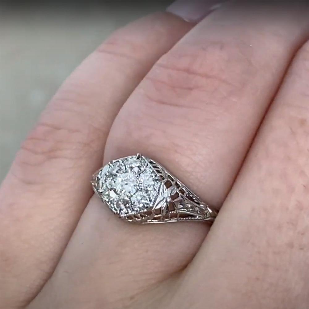 Old Euro Center Diamond (Approx. 0.50-Carats) Cluster Prong-Set Ring, Platinum In Excellent Condition For Sale In New York, NY