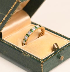 Diamond and Emerald Yellow Gold Band. Eternity Diamond Wedding Band 18K Gold