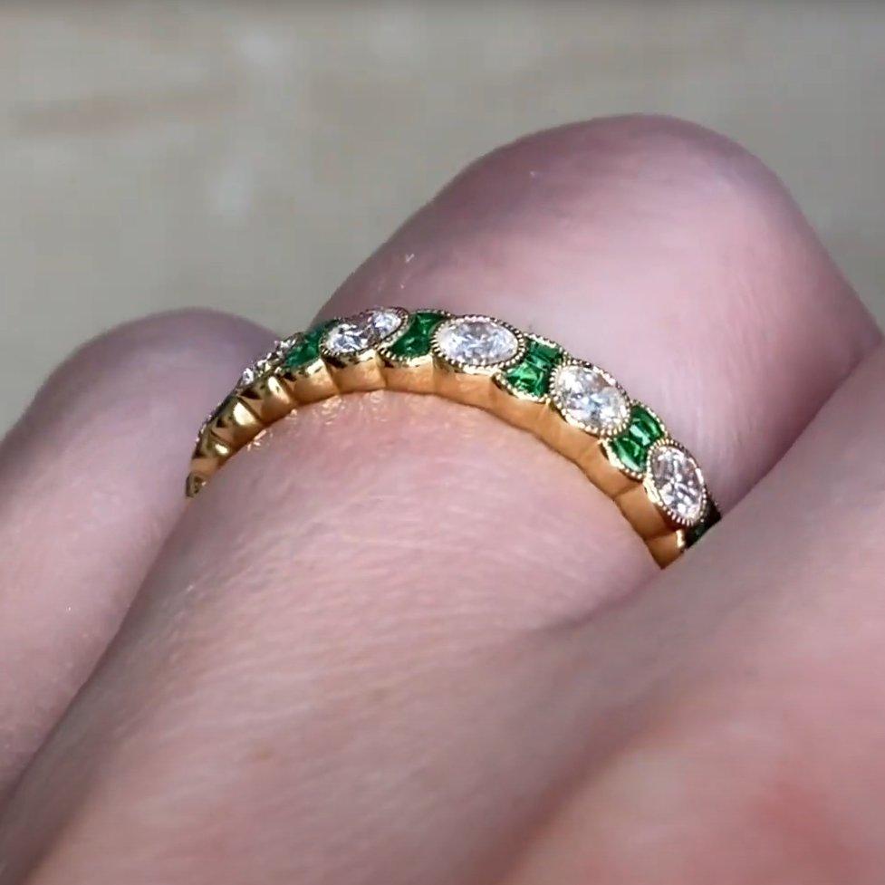 Round Cut Diamond (Approx 1.10-Carats) & Green Emerald (Approx 0.40-Carats) Eternity Band For Sale