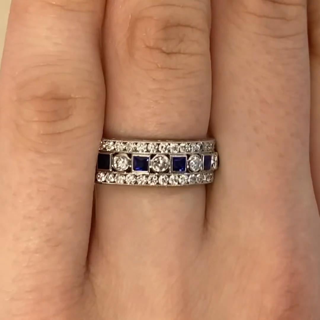 Art Deco Diamond & Sapphire Bezel-Set Eternity Band (Approx. 1.70-Carats), Platinum For Sale