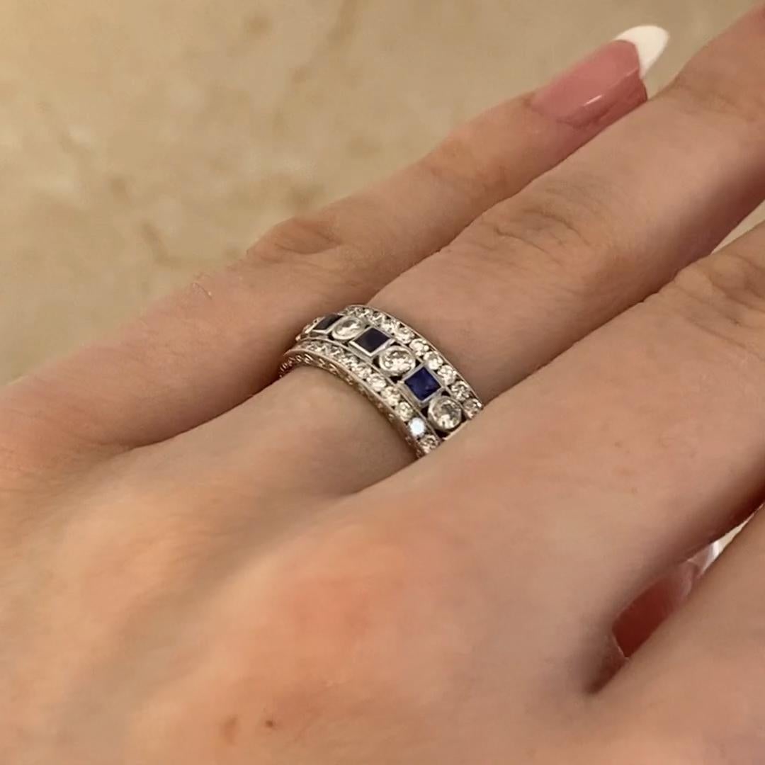 Diamond & Sapphire Bezel-Set Eternity Band (Approx. 1.70-Carats), Platinum In Excellent Condition For Sale In New York, NY