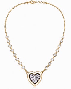 Diamond April Birthstone Heart Choker White Enamel 14K Gold by Meghna Jewels