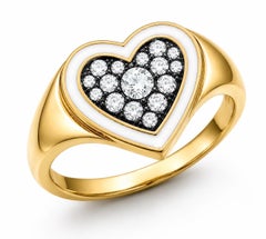 Diamond April Birthstone Heart Ring White Enamel 14K Gold by Meghna Jewels