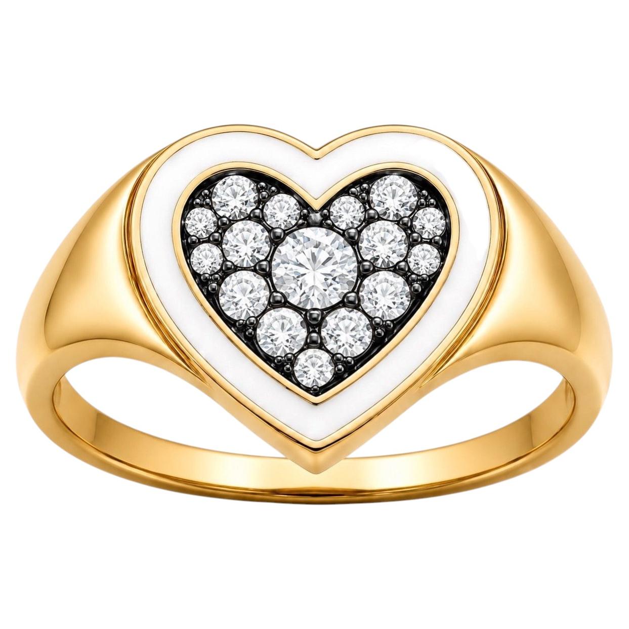 Diamond April Birthstone Heart Ring White Enamel 14K Gold by Meghna Jewels