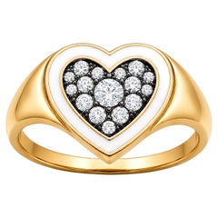 Diamond April Birthstone Heart Ring White Enamel 14K Gold by Meghna Jewels