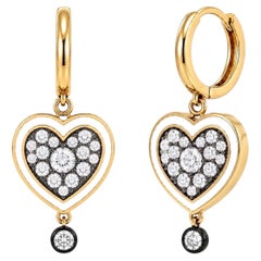 Boucles d'oreilles pendantes en forme de cœur avec diamant, pierre de naissance du mois d'avril, en or 14 carats, par Meghna Jewels