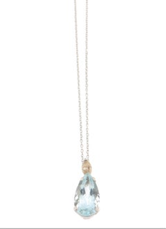 Diamond Aquamarine 18 Karat White Gold Pendant Necklace