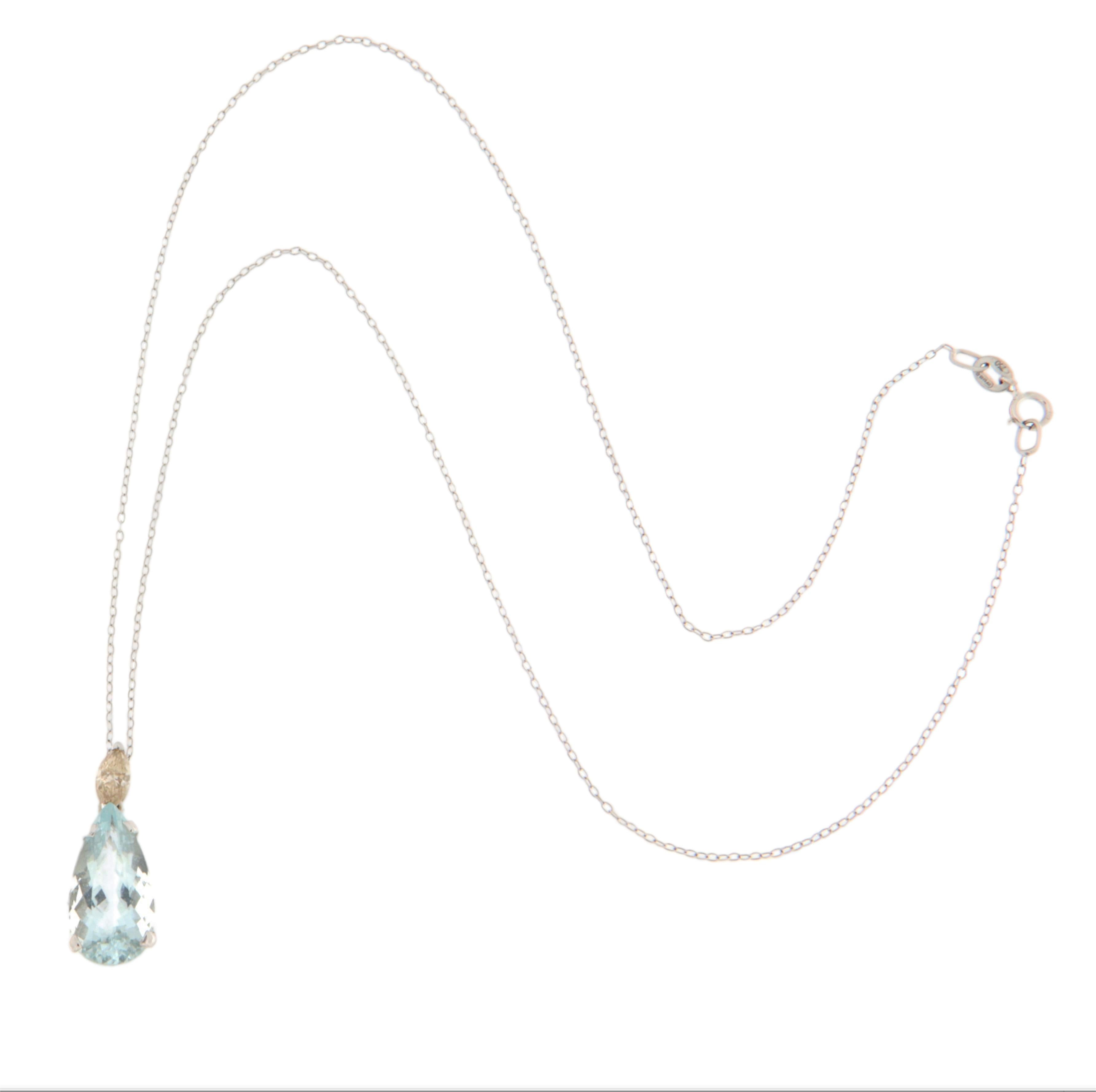 Diamant-Aquamarin 18 Karat Weißgold-Anhänger Halskette im Zustand „Neu“ im Angebot in Marcianise, IT