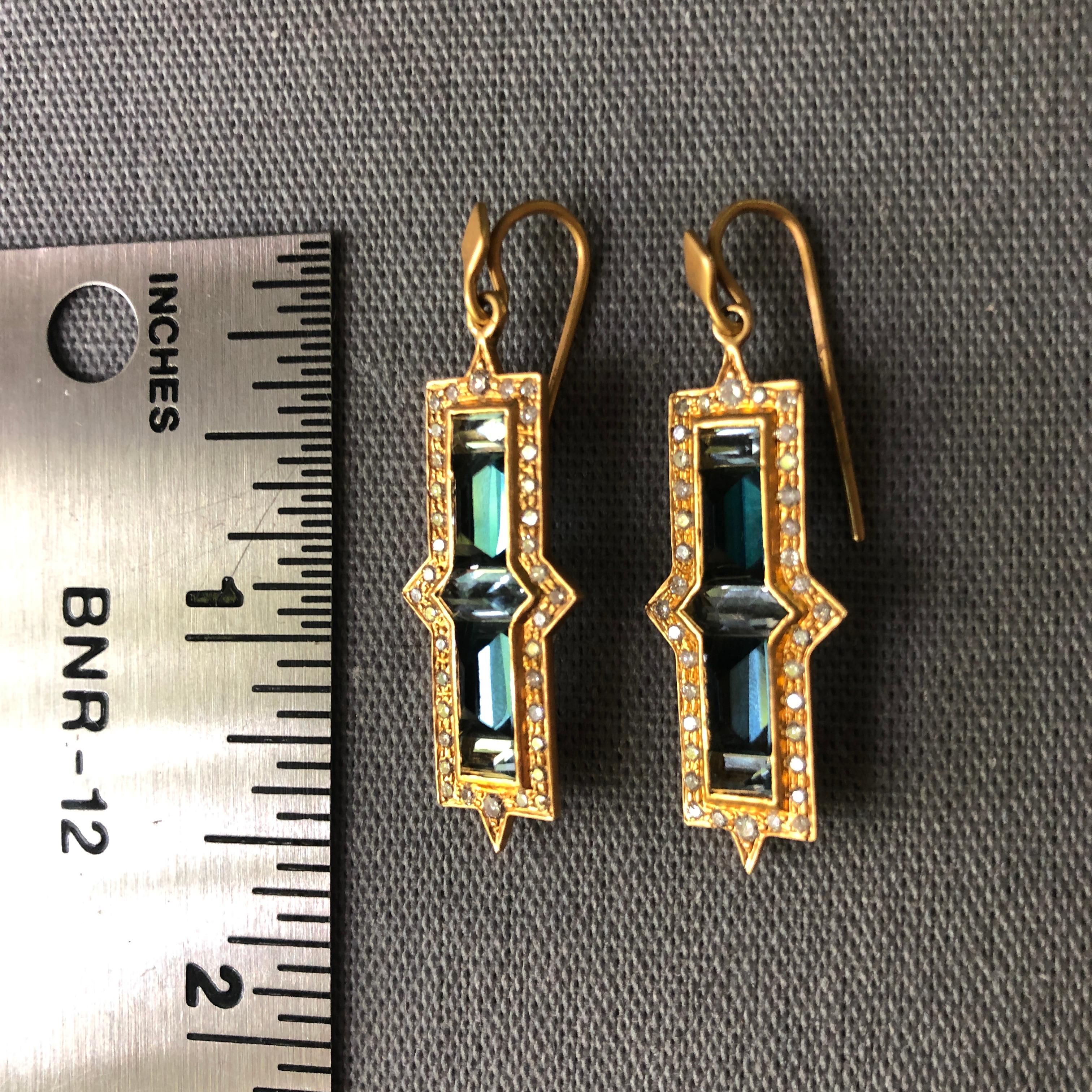 Diamond Aquamarine 18 Karat Gold Earrings by Lauren Harper For Sale 2