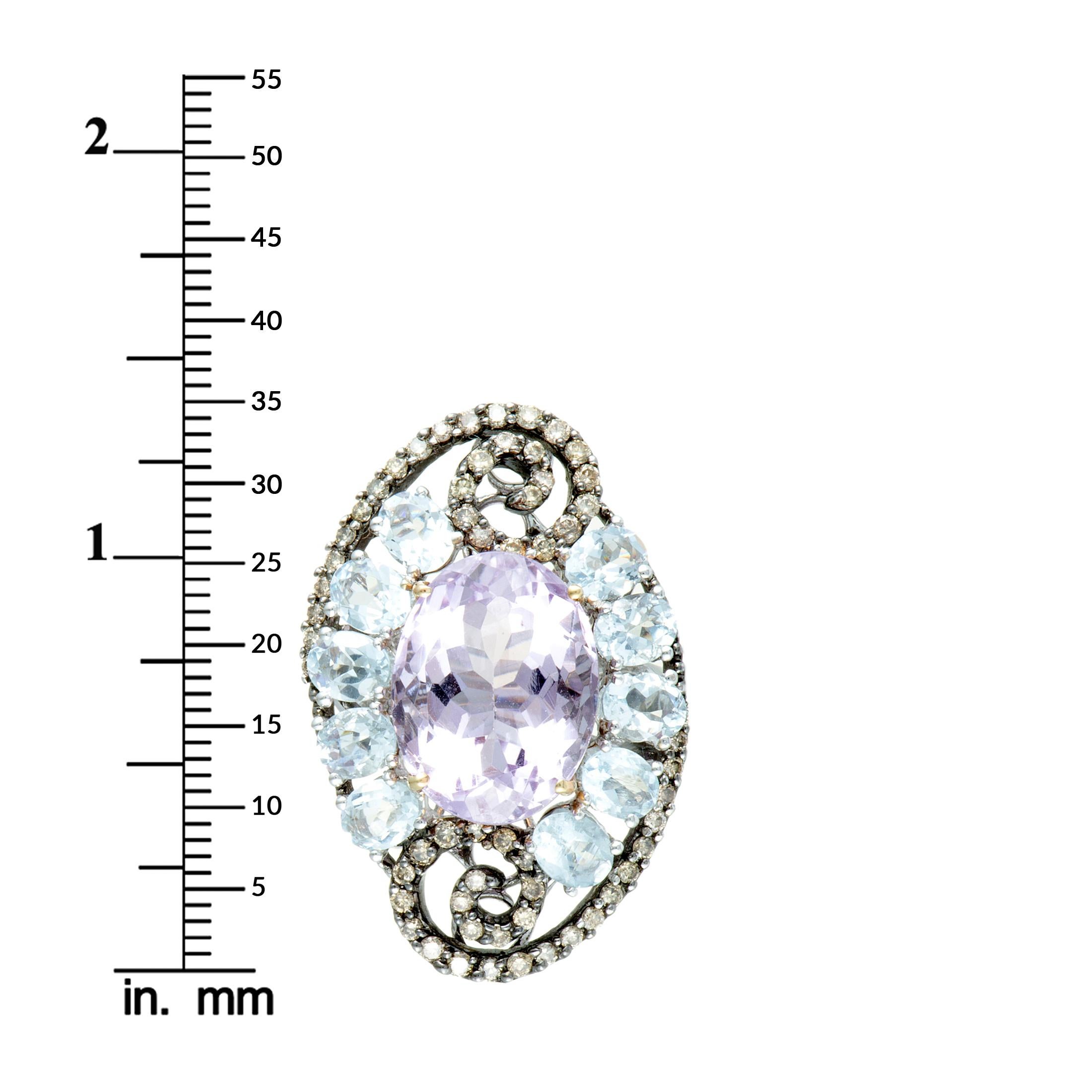 Diamond Aquamarine and Oval Kunzite White and Rose Gold and Black Rhodium Ring 2