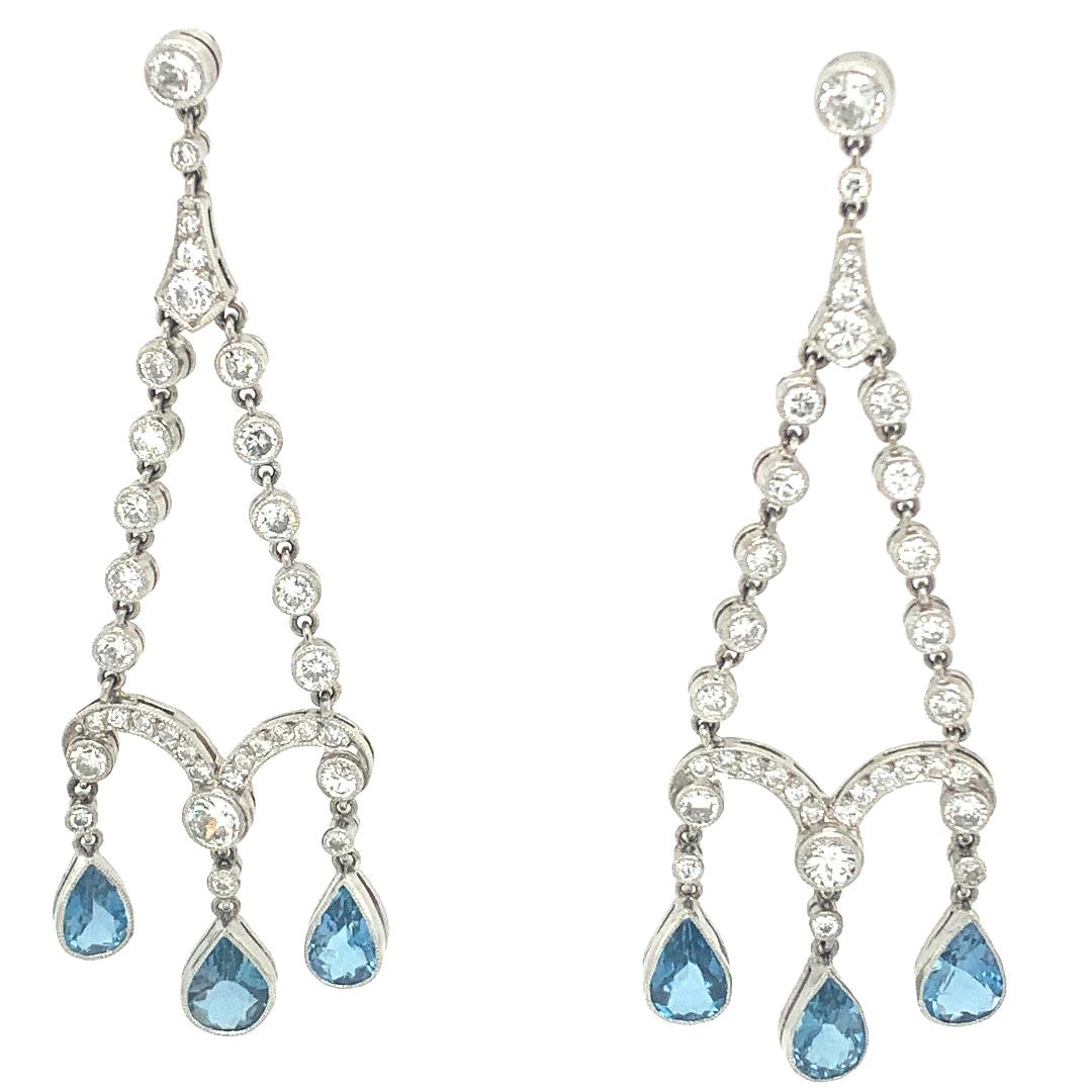 Aquamarine and Diamond Chandelier Earrings For Sale at 1stDibs