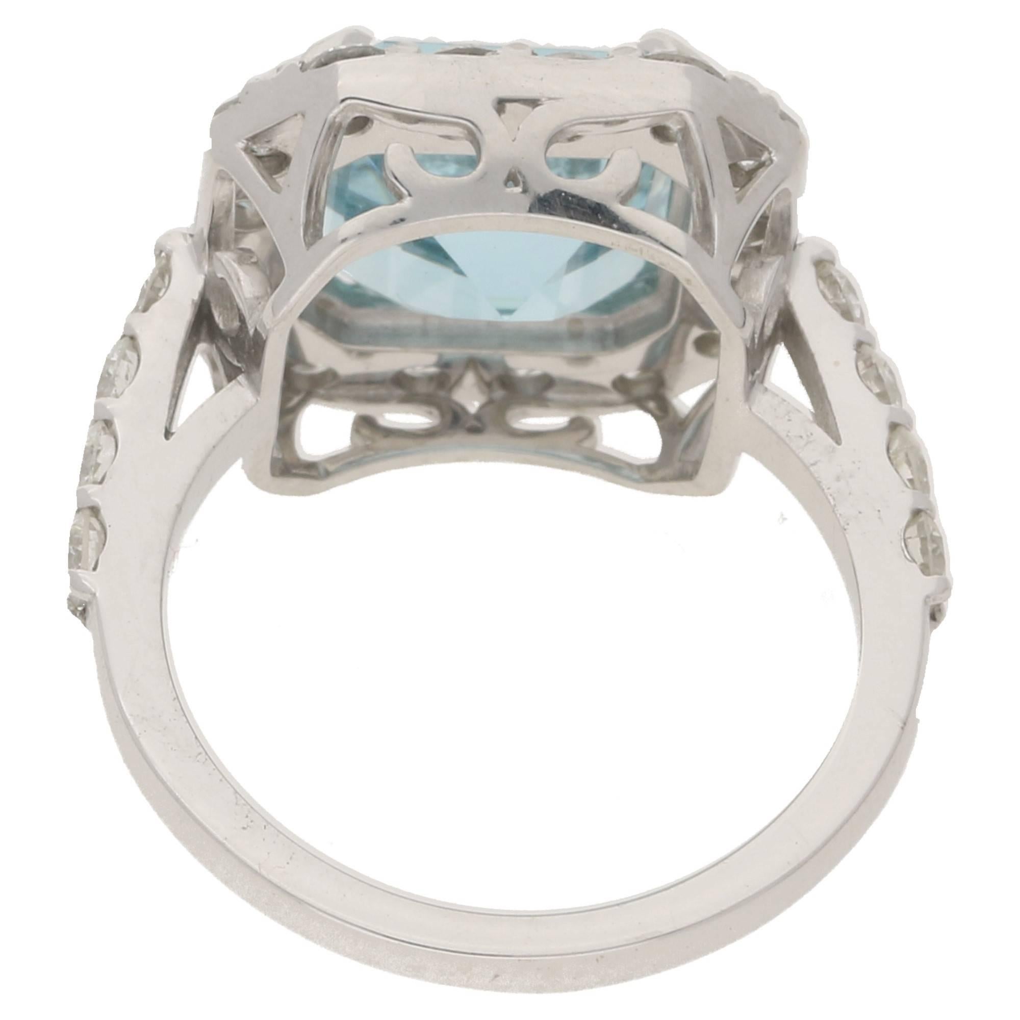 Diamond Aquamarine Cluster Engagement Ring In New Condition In London, GB