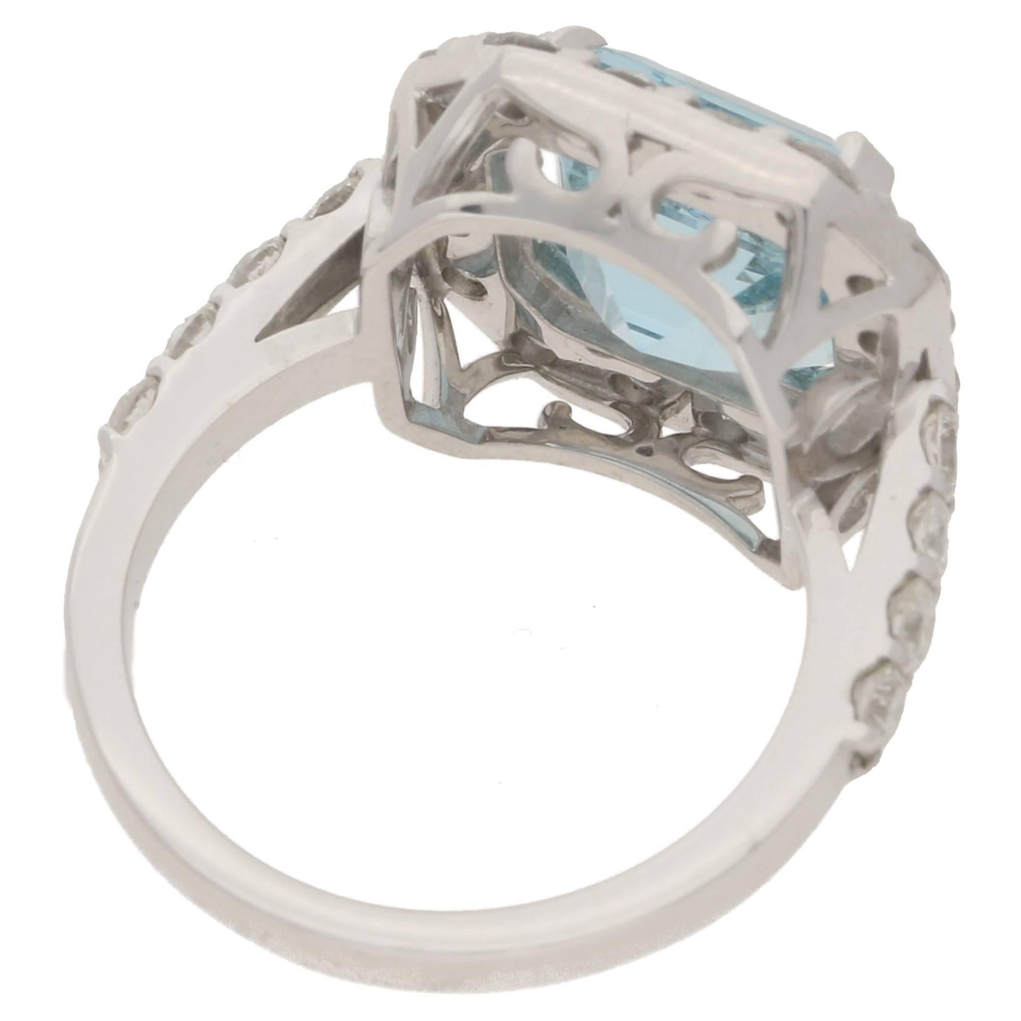 Women's or Men's Diamond Aquamarine Cluster Engagement Ring