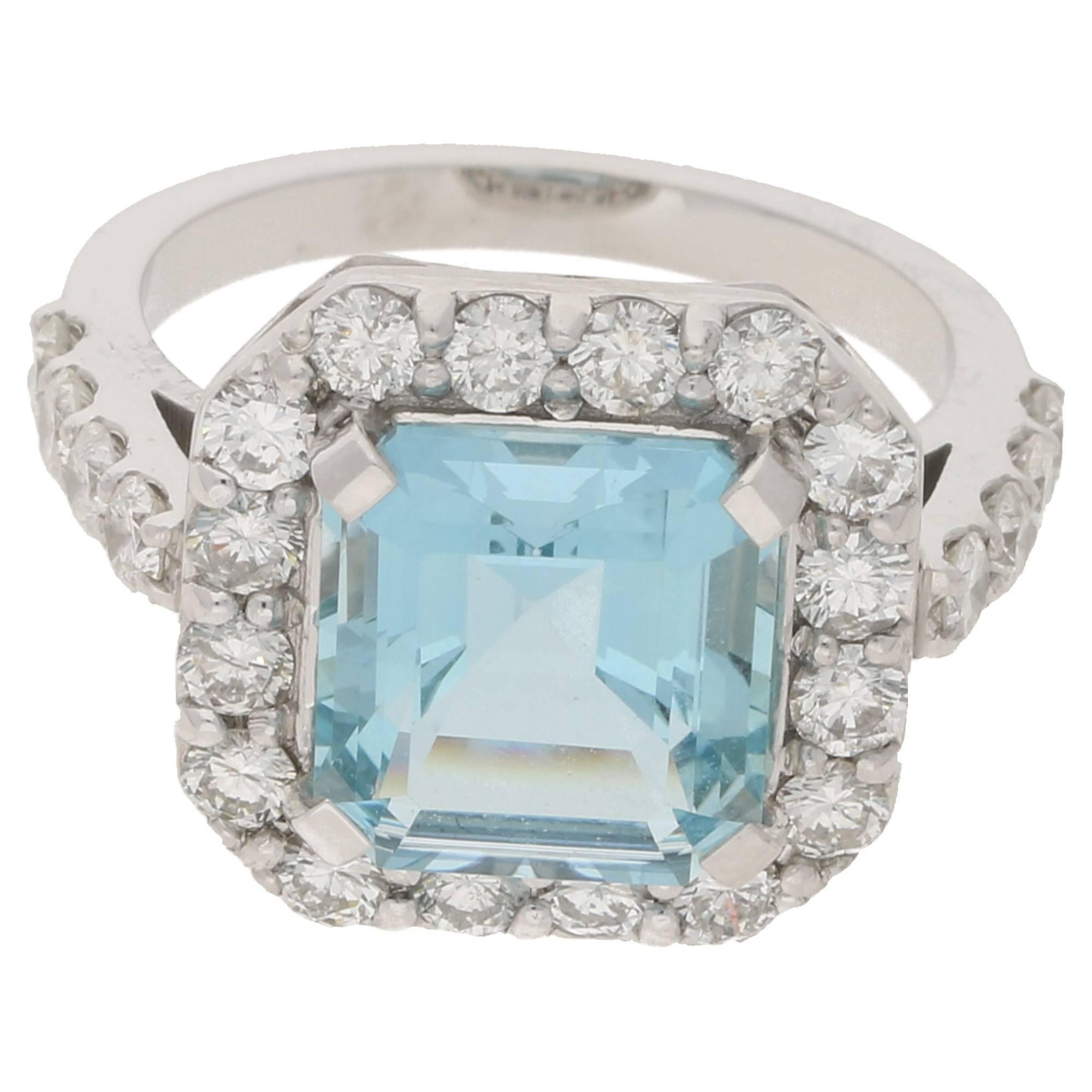 Diamond Aquamarine Cluster Engagement Ring
