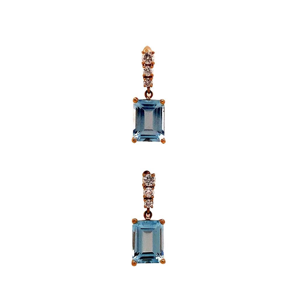 Emerald Cut Diamond Aquamarine Earrings 14 Karat Yellow Gold 2.98 Carat Certified