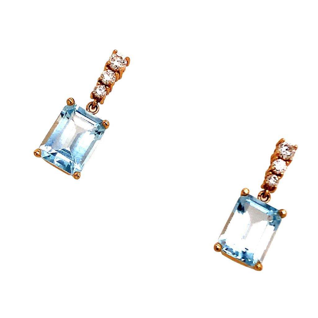 Diamond Aquamarine Earrings 14 Karat Yellow Gold 2.98 Carat Certified In New Condition In Brooklyn, NY