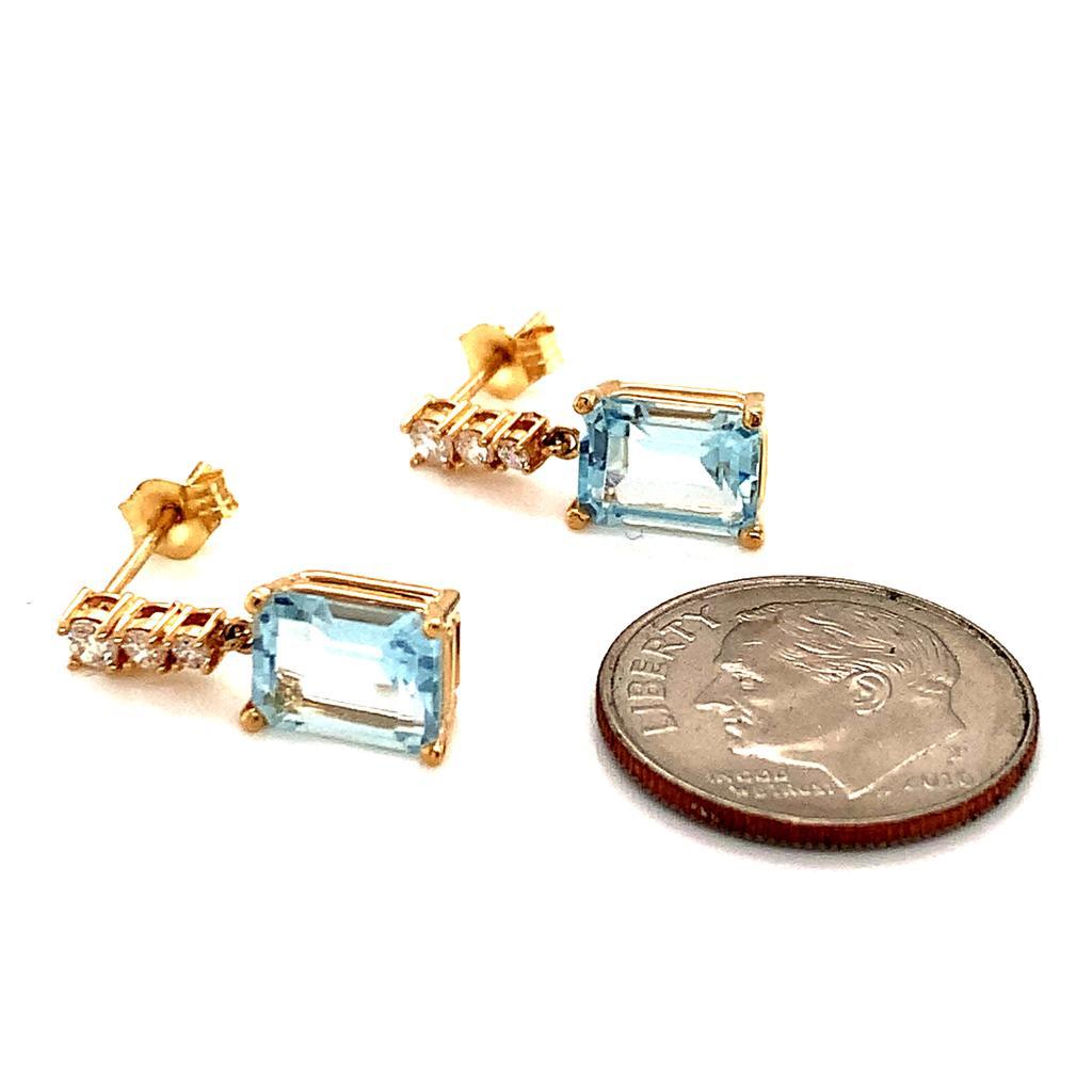 Women's Diamond Aquamarine Earrings 14 Karat Yellow Gold 2.98 Carat Certified