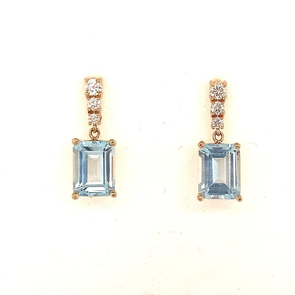 Diamond Aquamarine Earrings 14 Karat Yellow Gold 2.98 Carat Certified 2