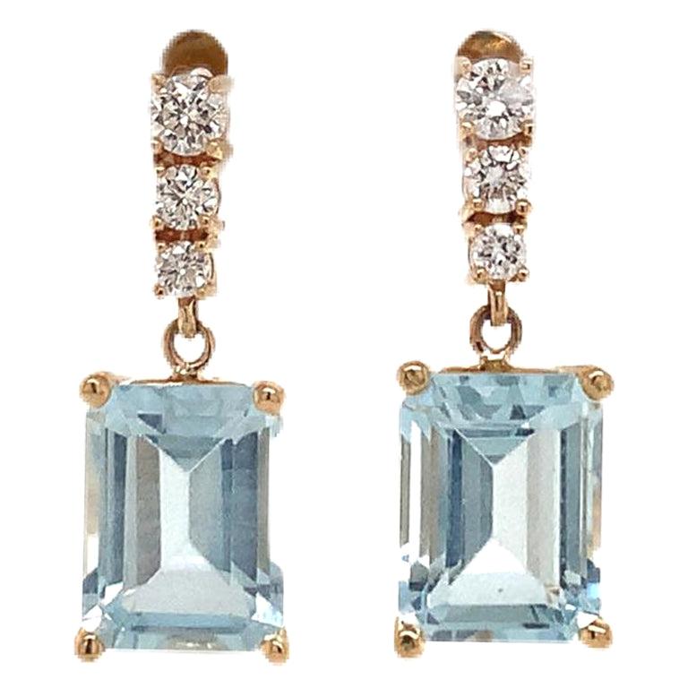 Diamond Aquamarine Earrings 14 Karat Yellow Gold 2.98 Carat Certified