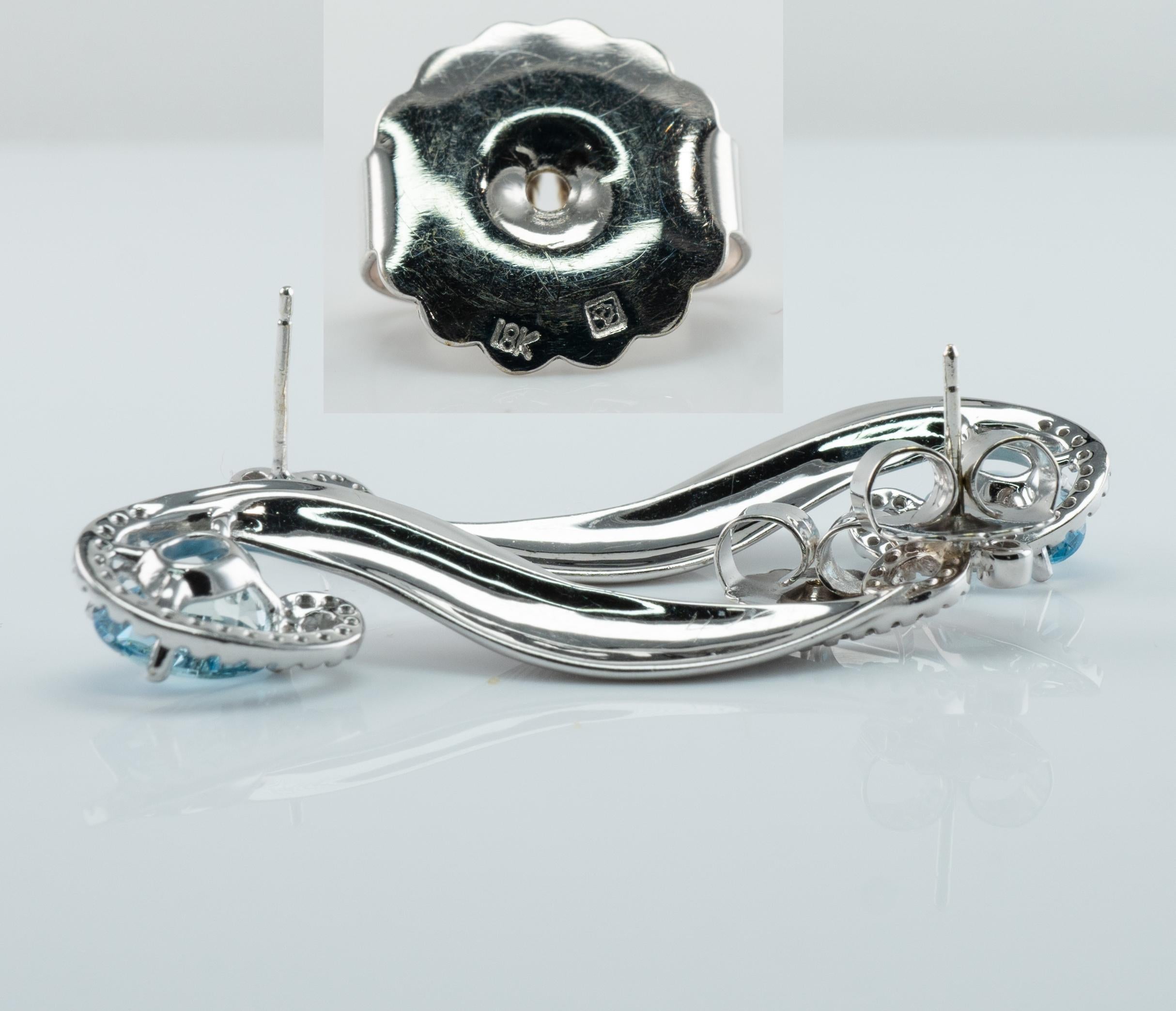 Orecchini con diamante e acquamarina in oro bianco 18 carati, a forma di penzoloni In condizioni buone in vendita a East Brunswick, NJ