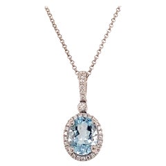 Diamond Aquamarine Necklace 14-18k Gold 2.24 1.75 Certified