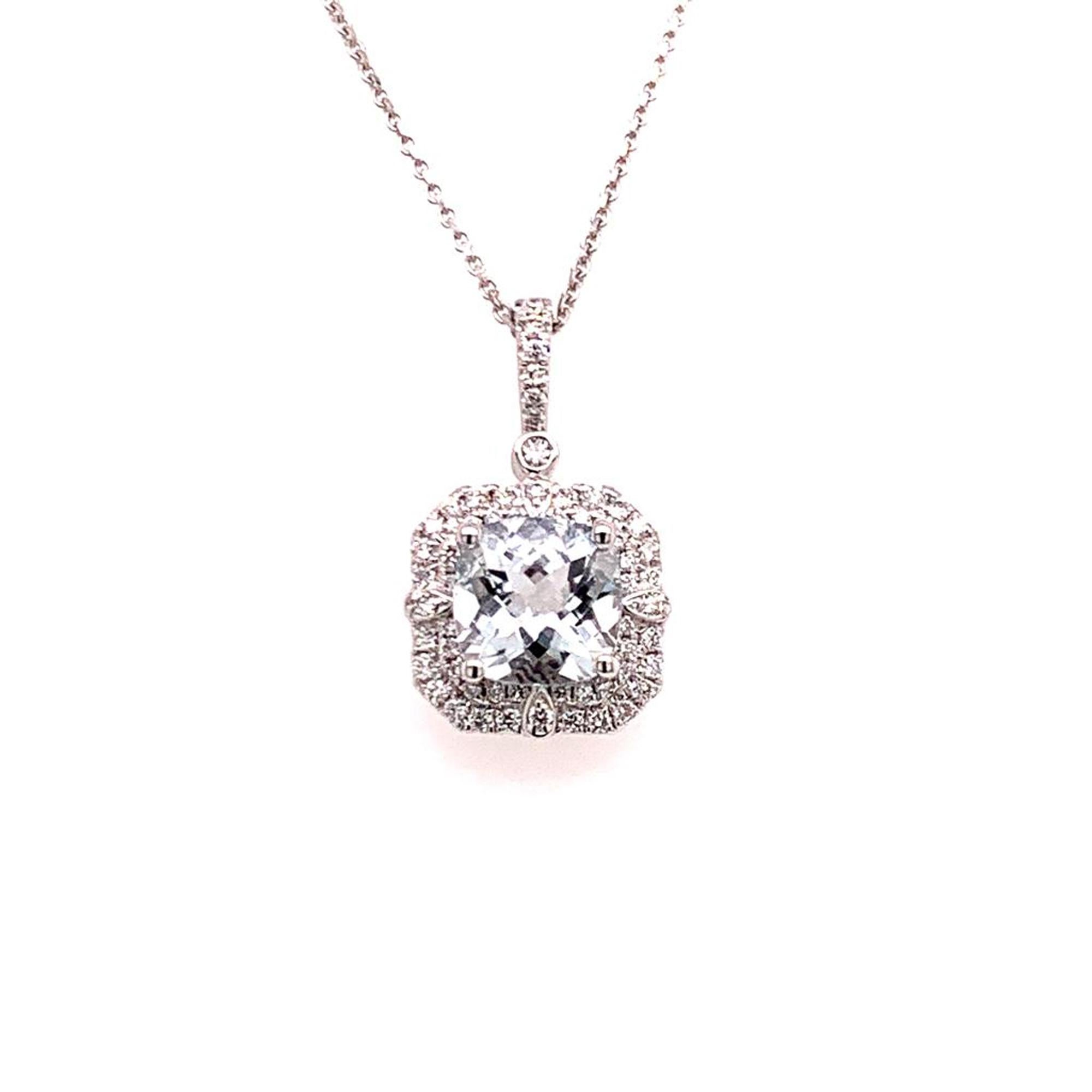 Natural Finely Faceted Quality Aquamarine Diamond Necklace 18k Gold 18
