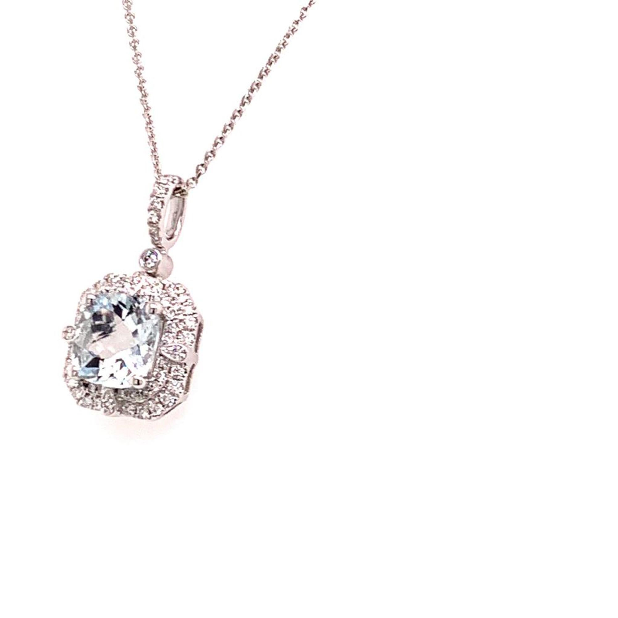 Modern Diamond Aquamarine Necklace 18k Gold 2.24 TCW Certified For Sale