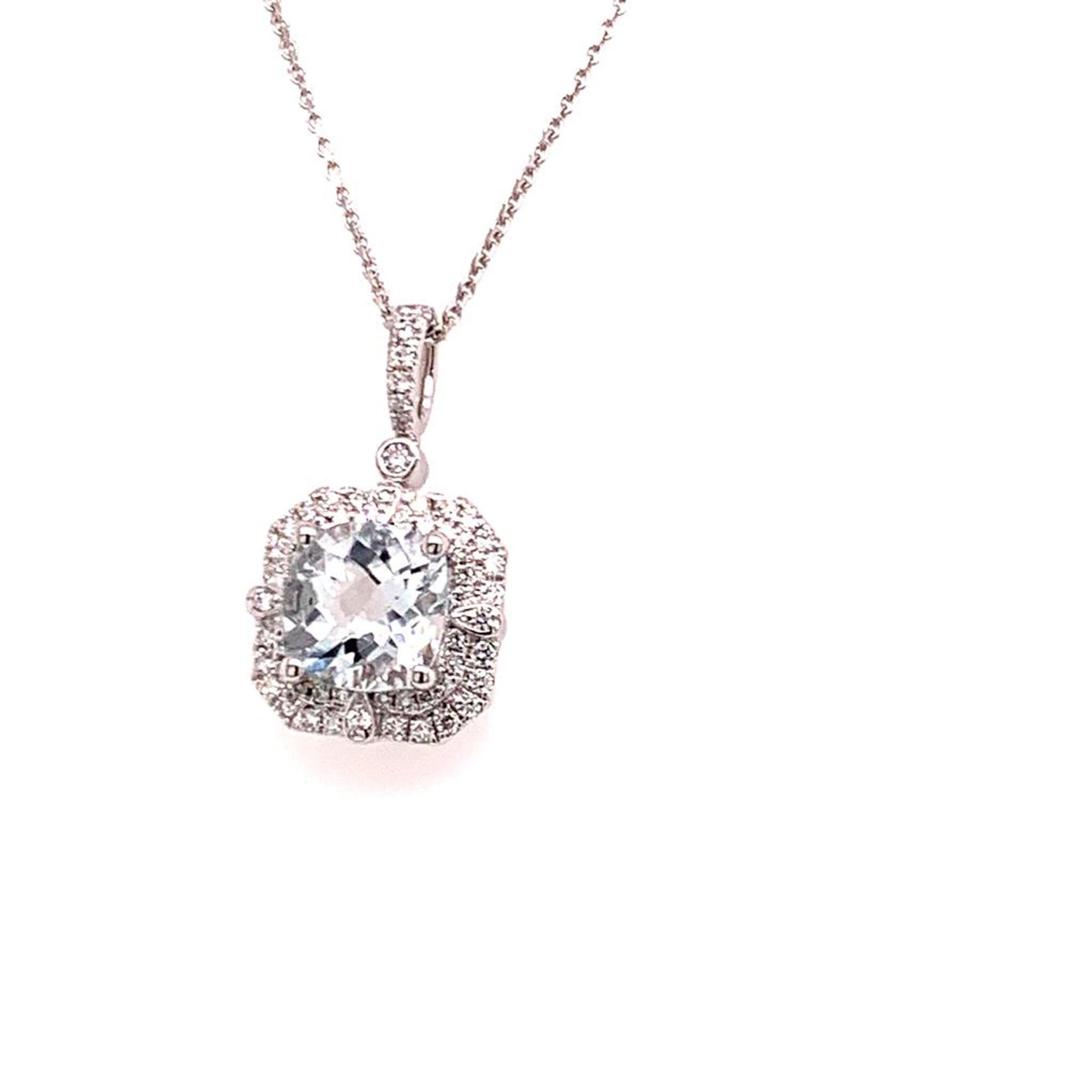 Women's Diamond Aquamarine Necklace 18k Gold 2.24 TCW Certified For Sale