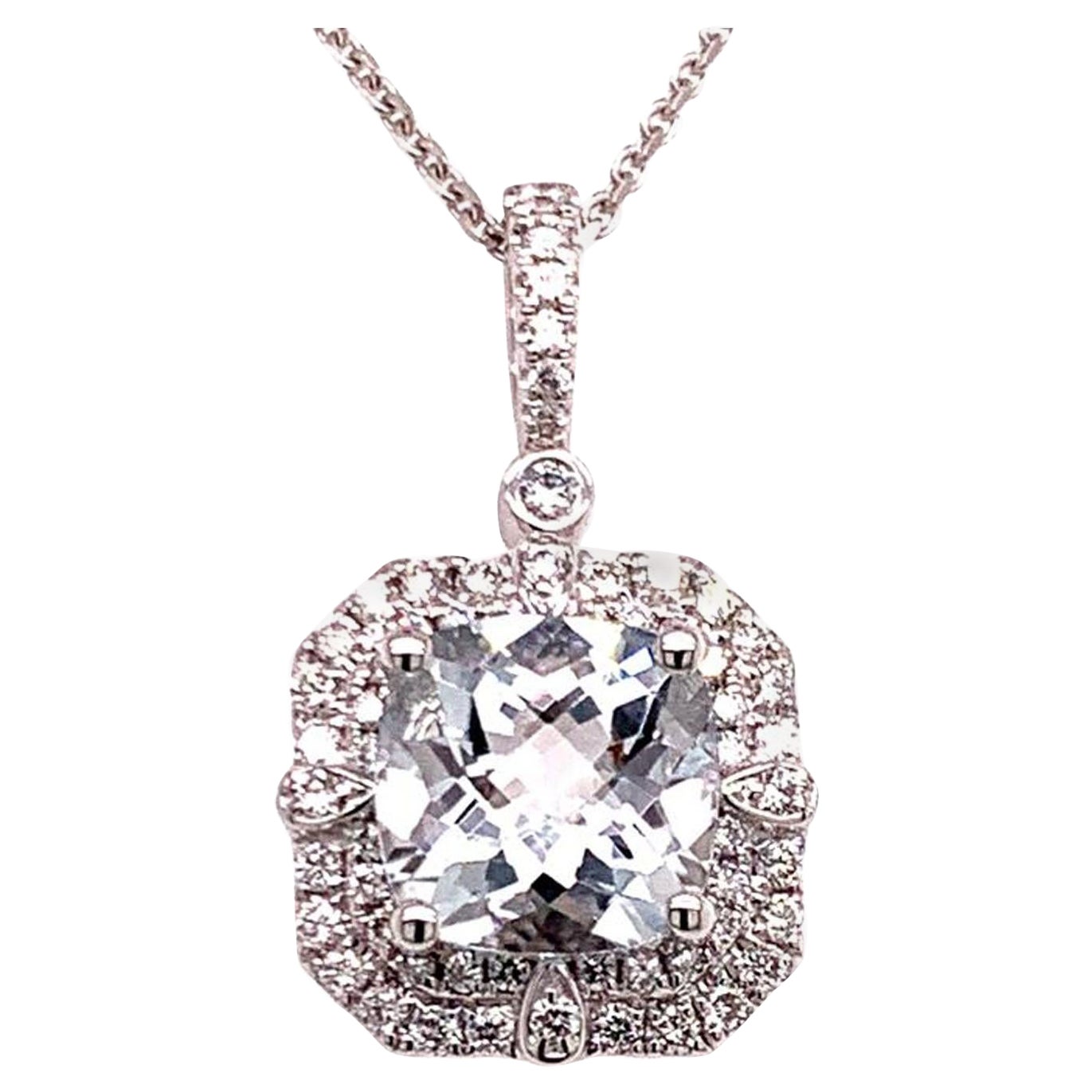 Diamond Aquamarine Necklace 18k Gold 2.24 TCW Certified