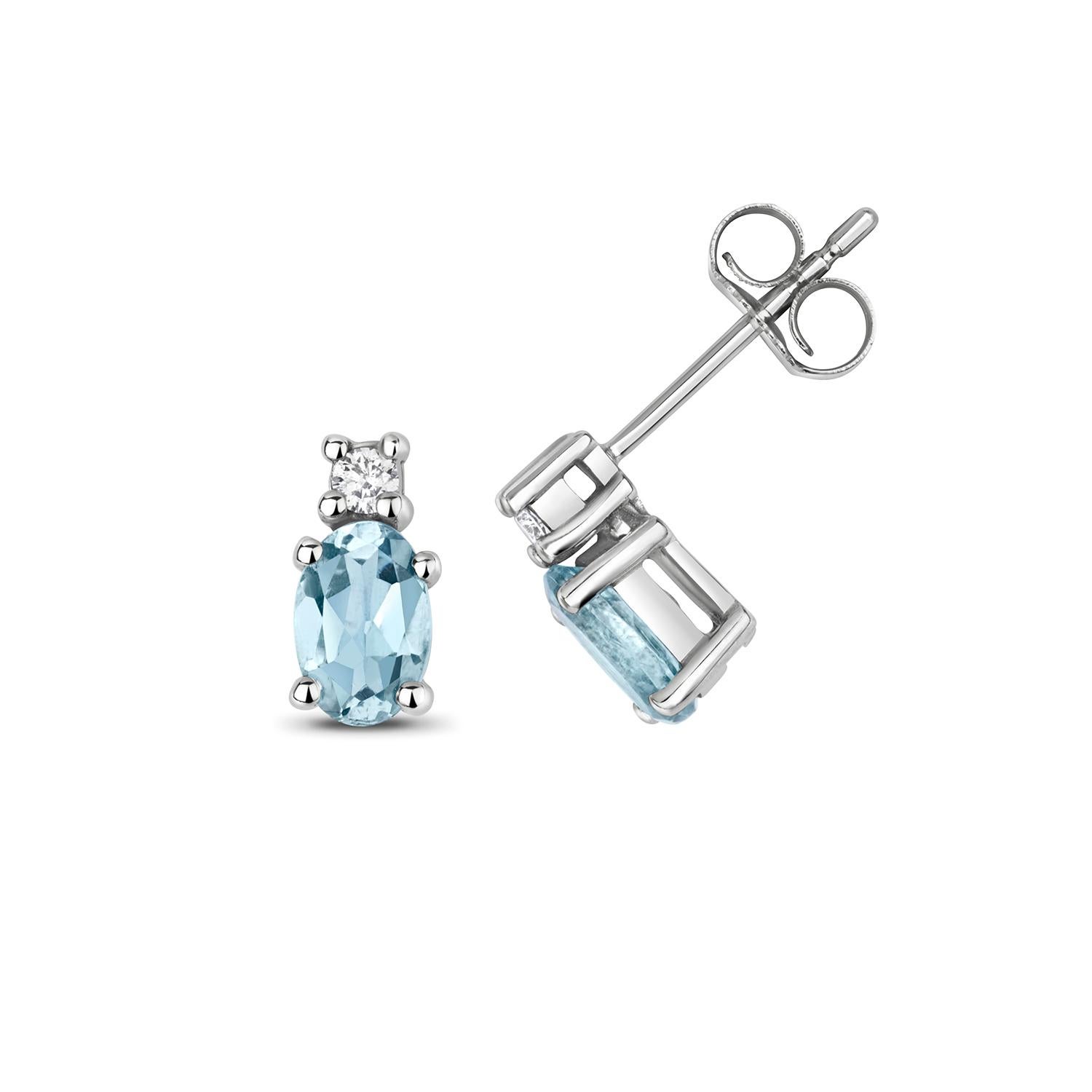 Women's DIAMOND & AQUAMARINE OVAL CLAW SET STUDS IN 9CT WHITE Gold For Sale