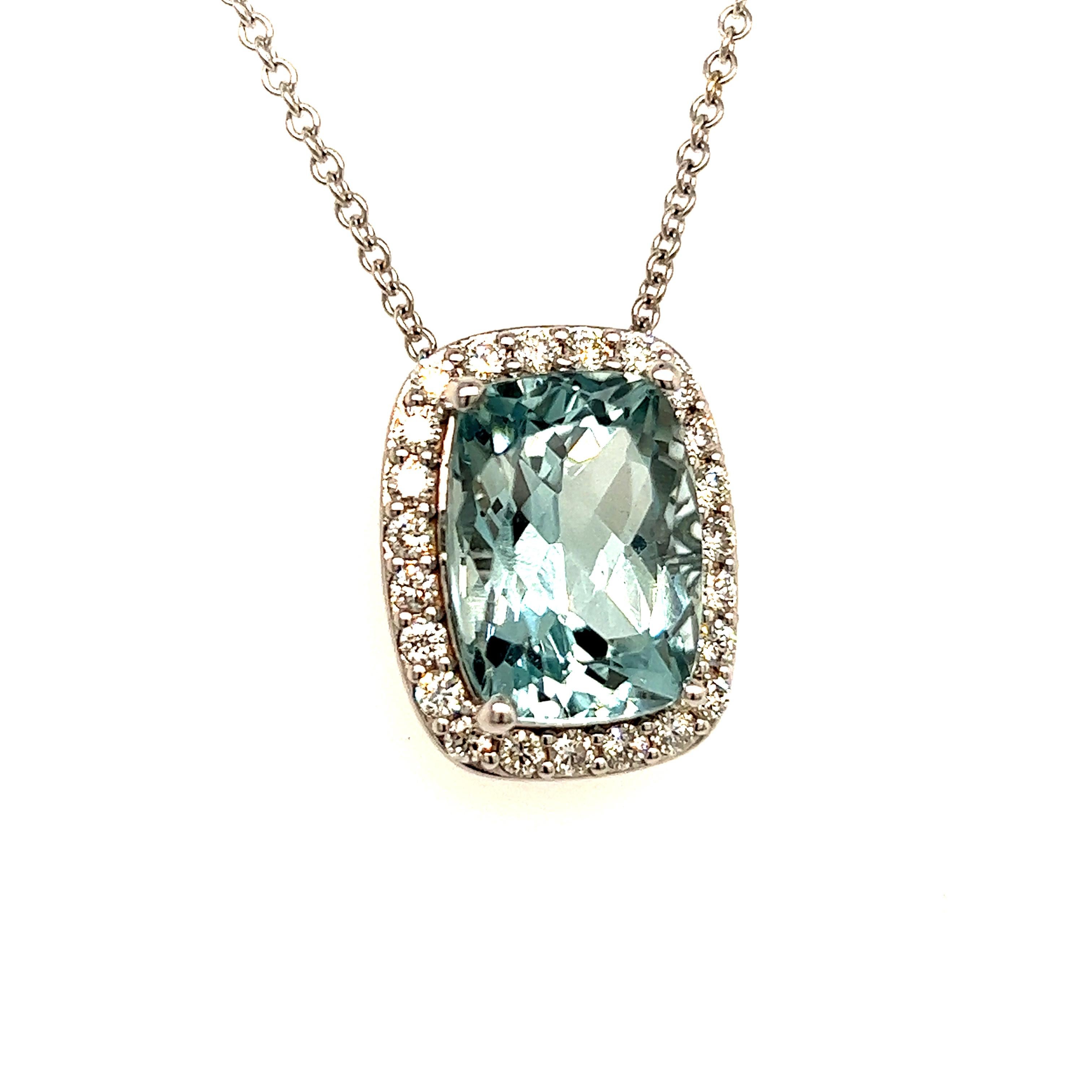 Diamond Aquamarine Pendant Necklace 14k Gold 8.37 TCW Certified For Sale 5
