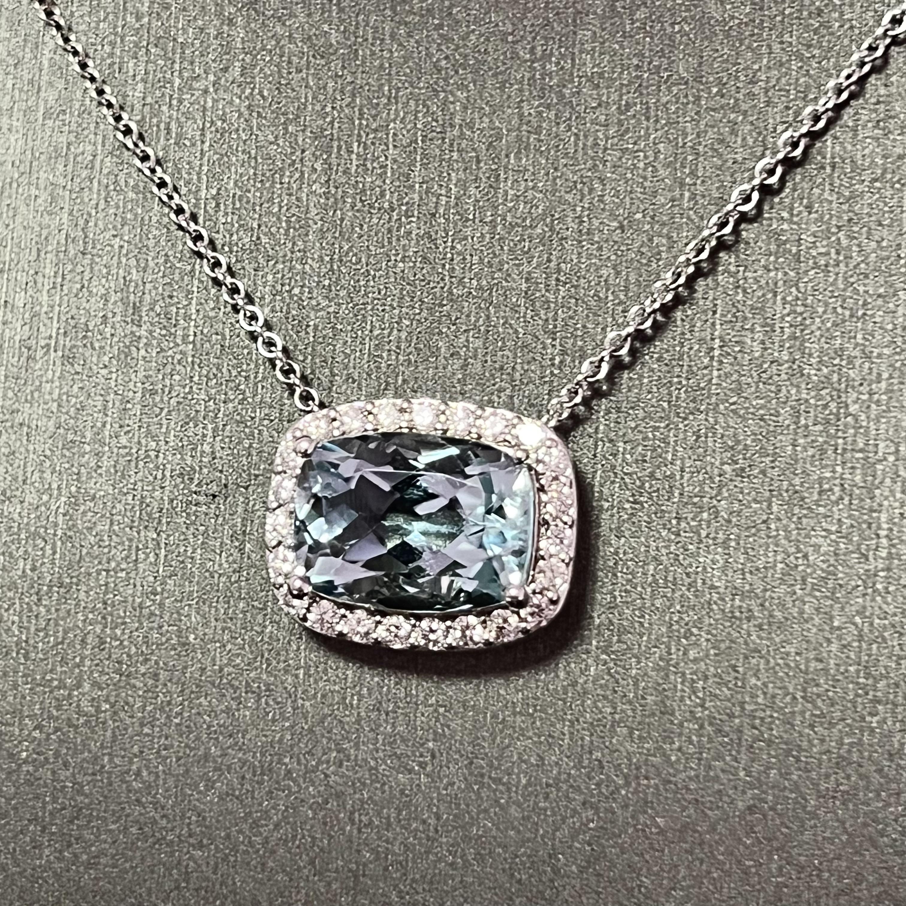 Diamond Aquamarine Pendant Necklace 14k Gold 17