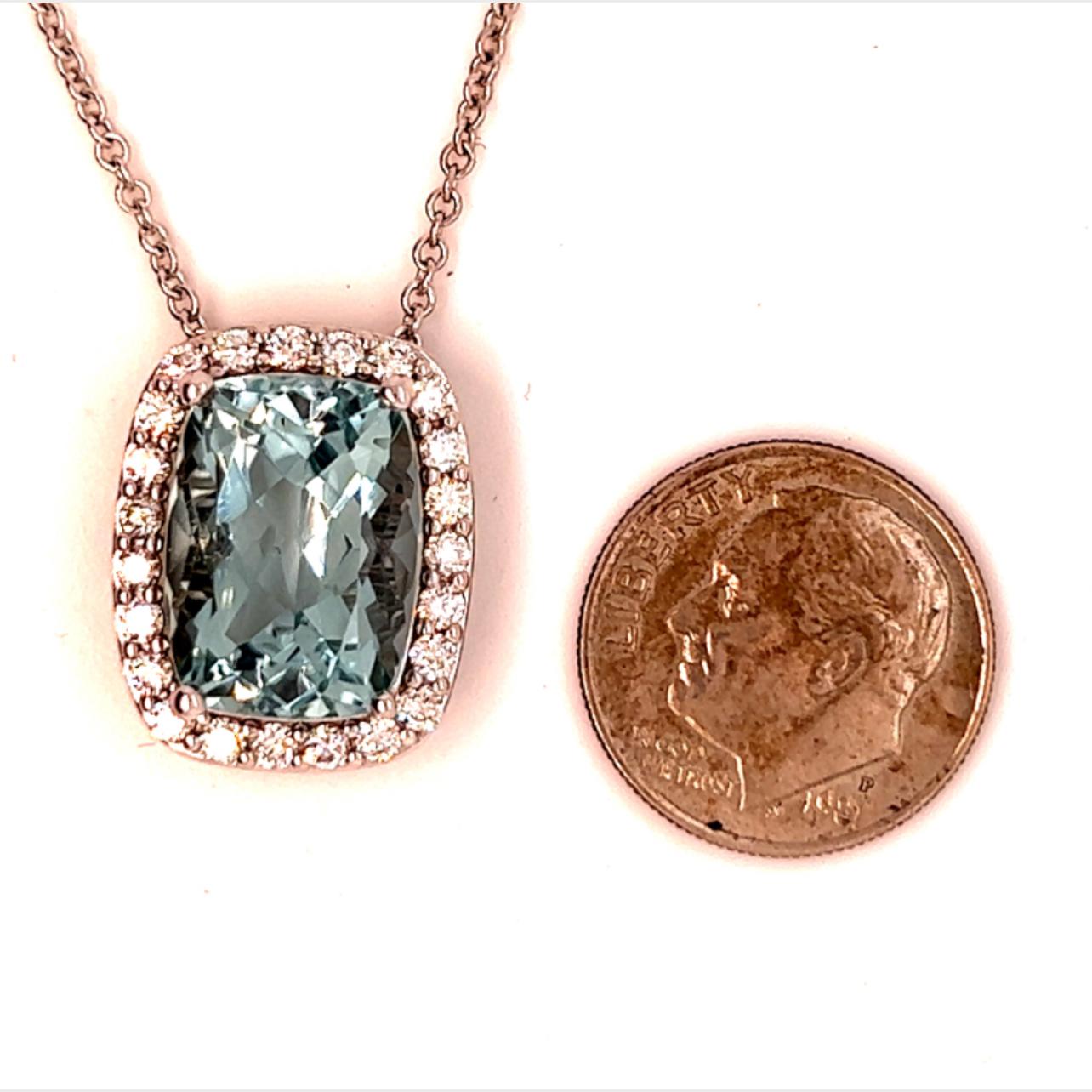 Diamond Aquamarine Pendant Necklace 14k Gold 8.37 TCW Certified In New Condition For Sale In Brooklyn, NY