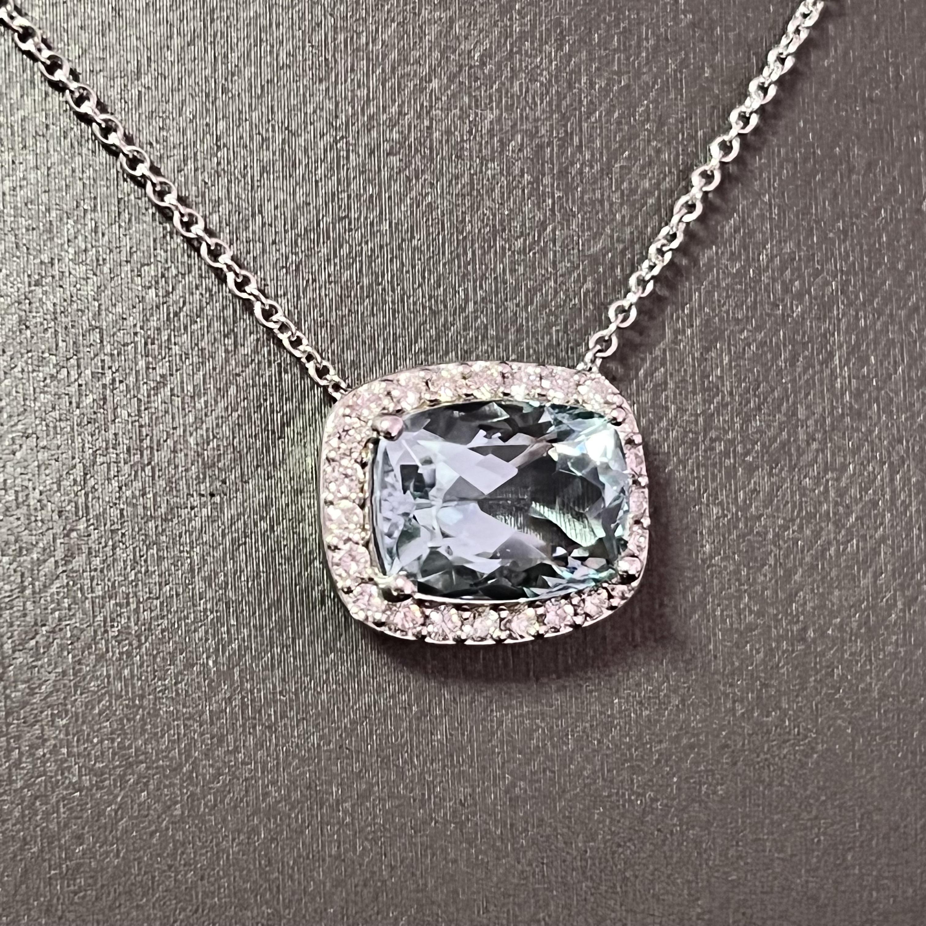 Women's Diamond Aquamarine Pendant Necklace 14k Gold 8.37 TCW Certified For Sale