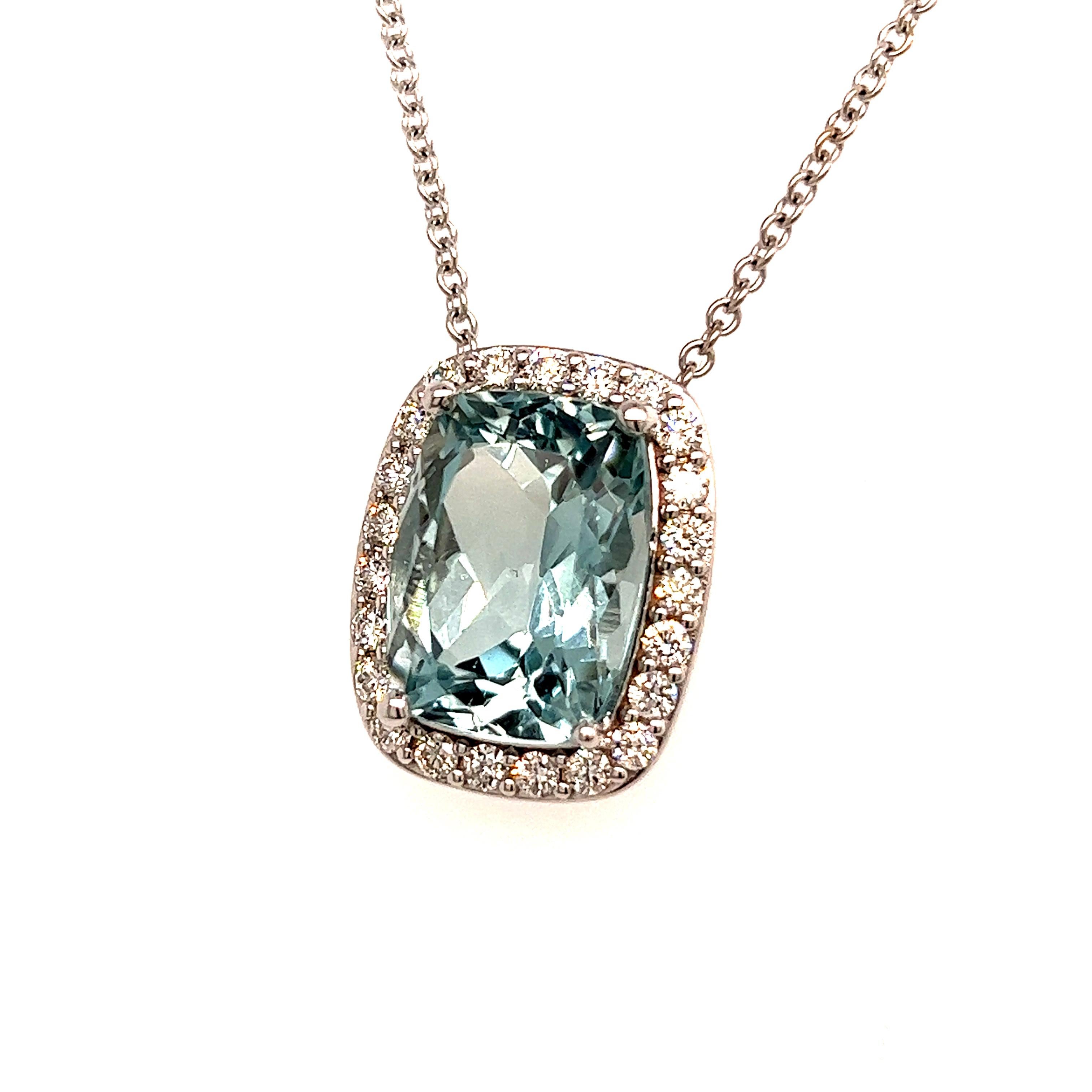 Diamond Aquamarine Pendant Necklace 14k Gold 8.37 TCW Certified For Sale 3