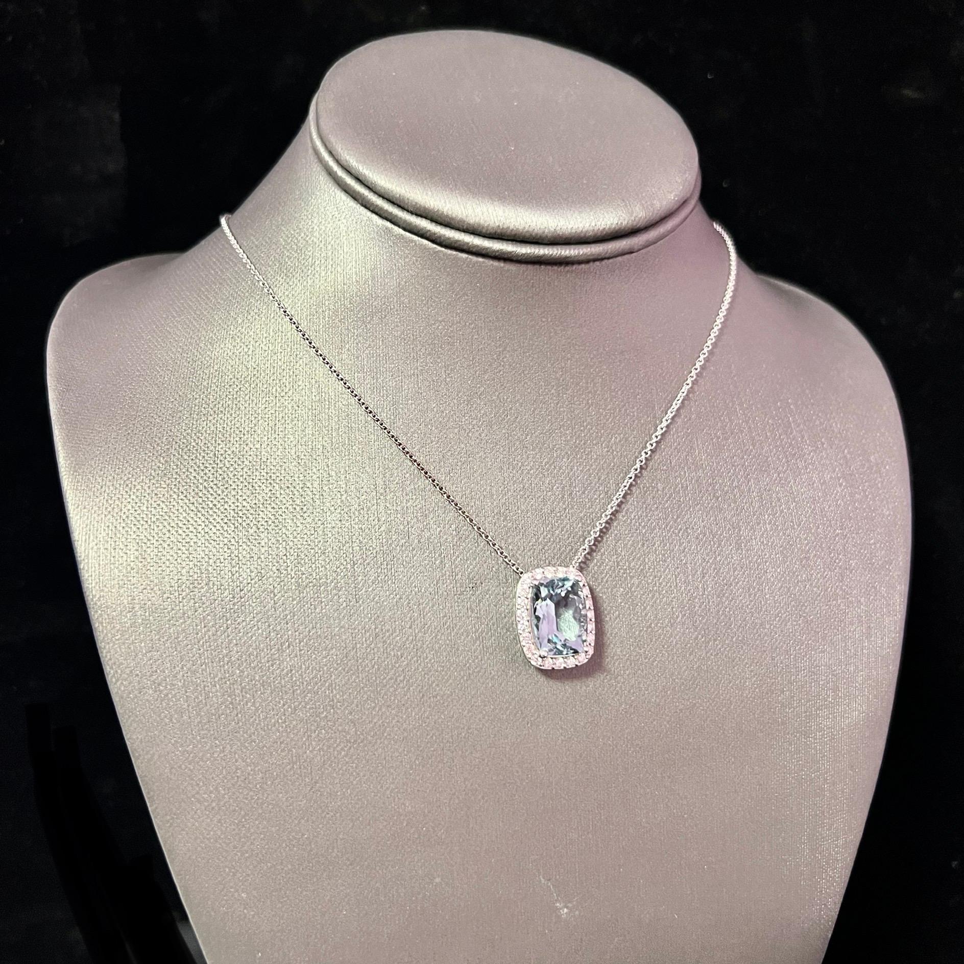 Diamond Aquamarine Pendant Necklace 14k Gold 8.37 TCW Certified For Sale 4