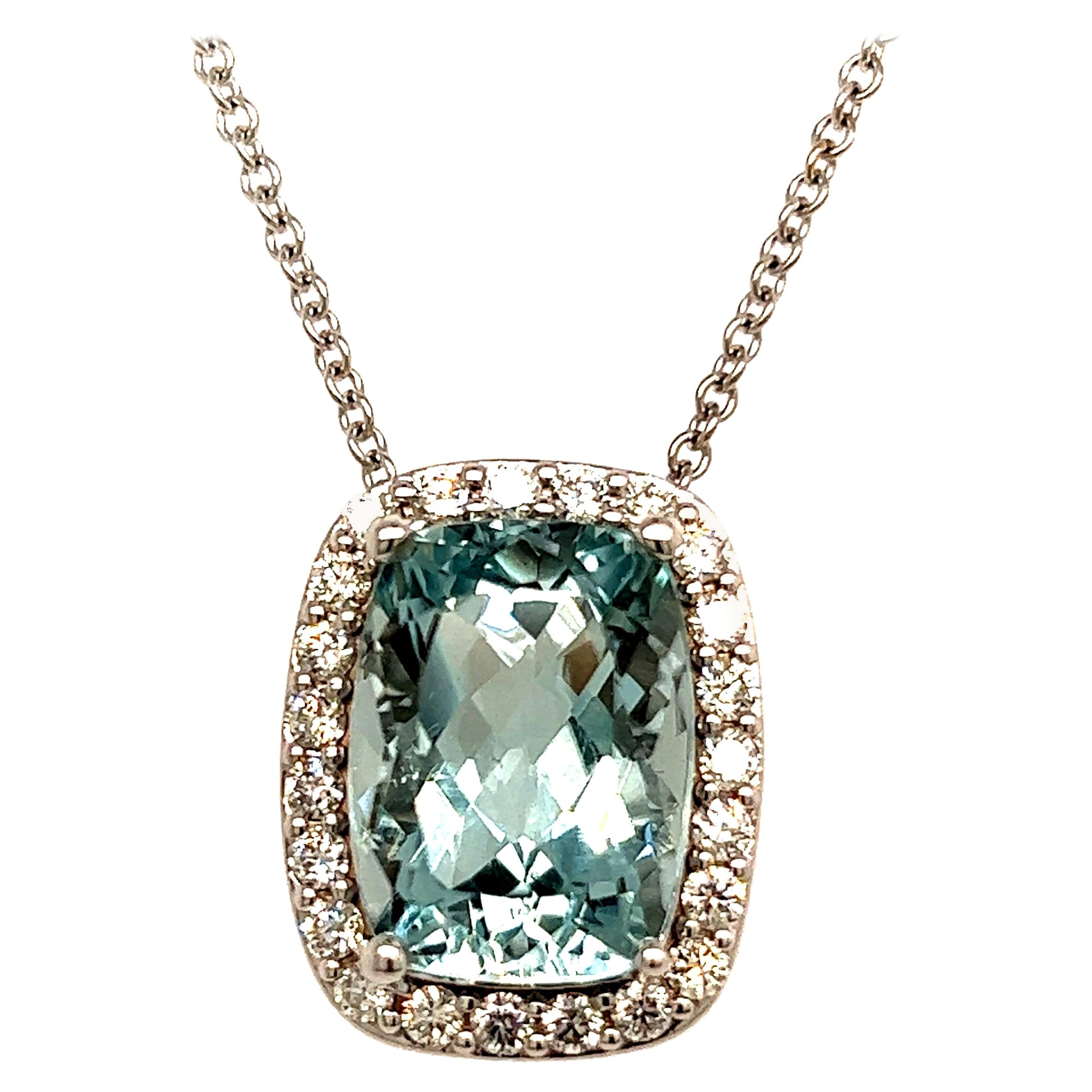 Collana con ciondolo di diamanti e acquamarine in oro 14k 8,37 TCW certificati