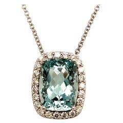 Collana con ciondolo di diamanti e acquamarine in oro 14k 8,37 TCW certificati