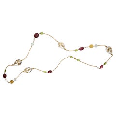 Diamond Aquamarine Peridot Rubellite and Gold Sautoir Necklace