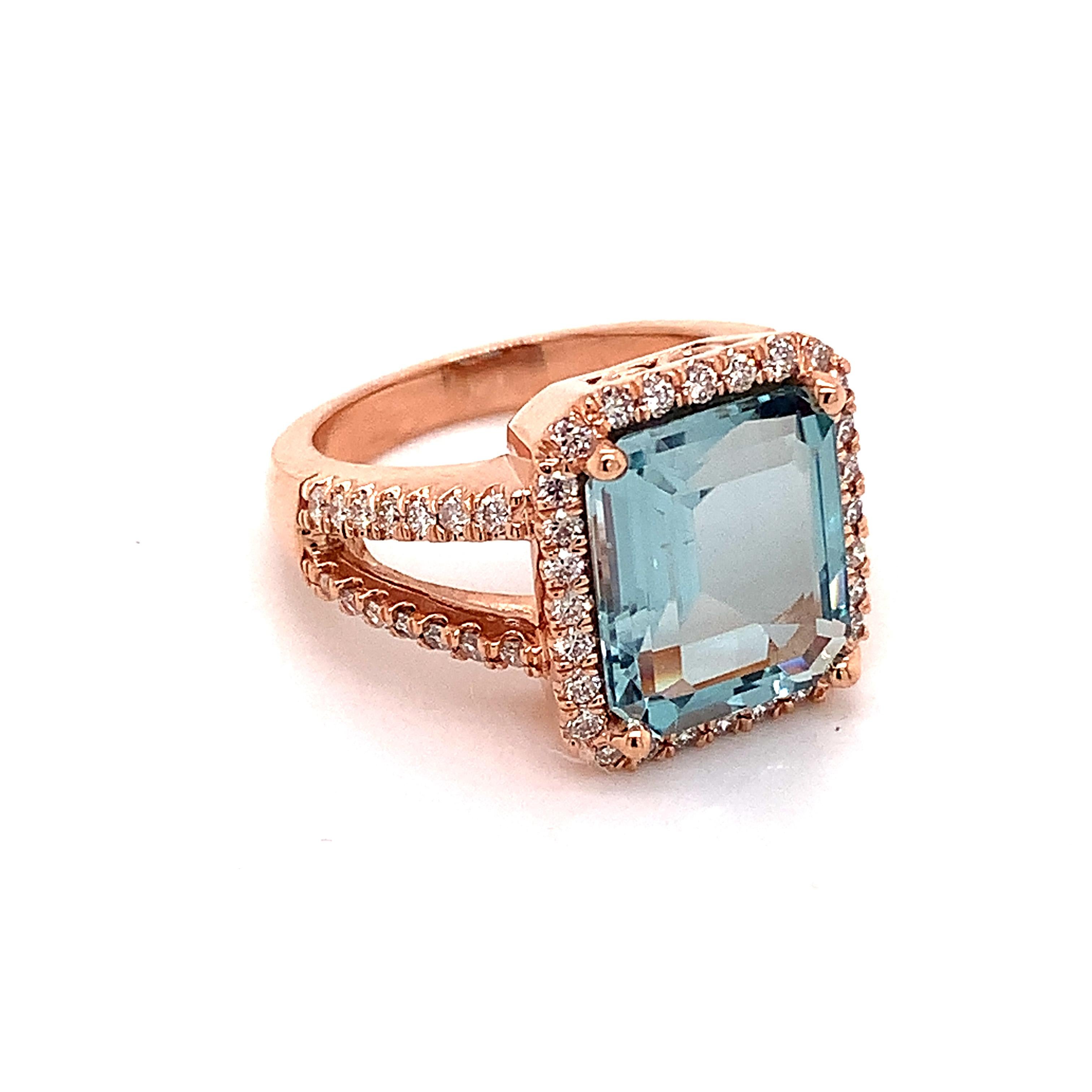 Diamond Aquamarine Ring 14k Gold 6.25 TCW Certified For Sale 5