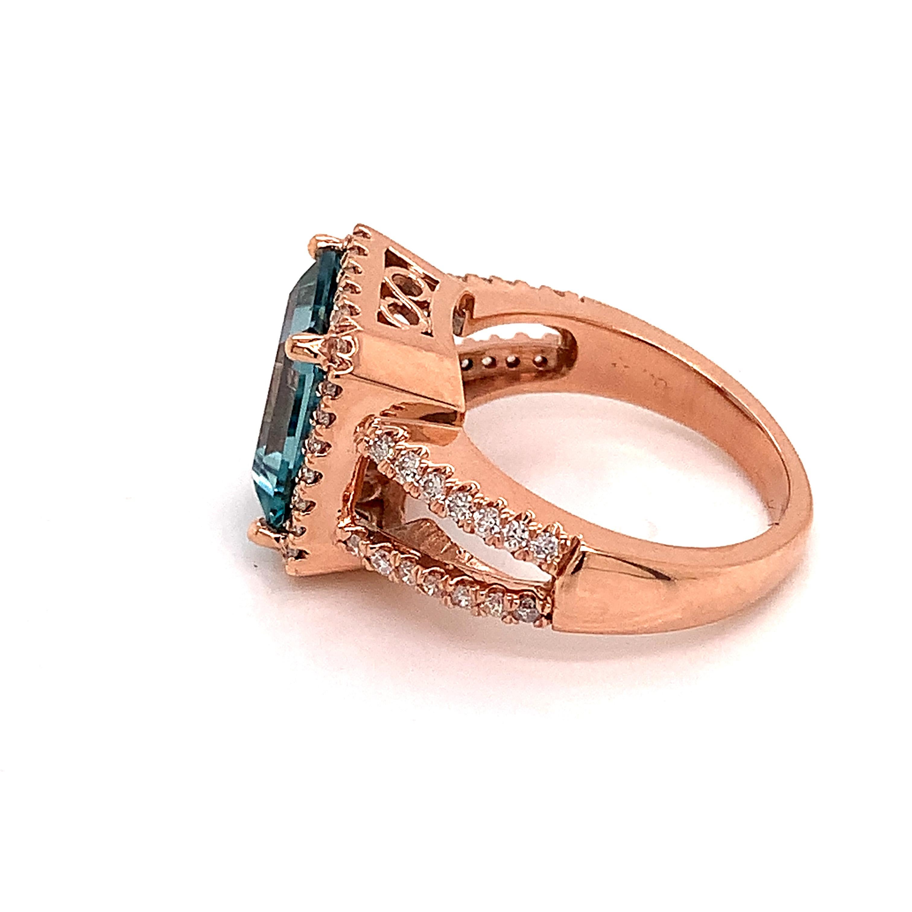 Diamond Aquamarine Ring 14k Gold 6.25 TCW Certified For Sale 6