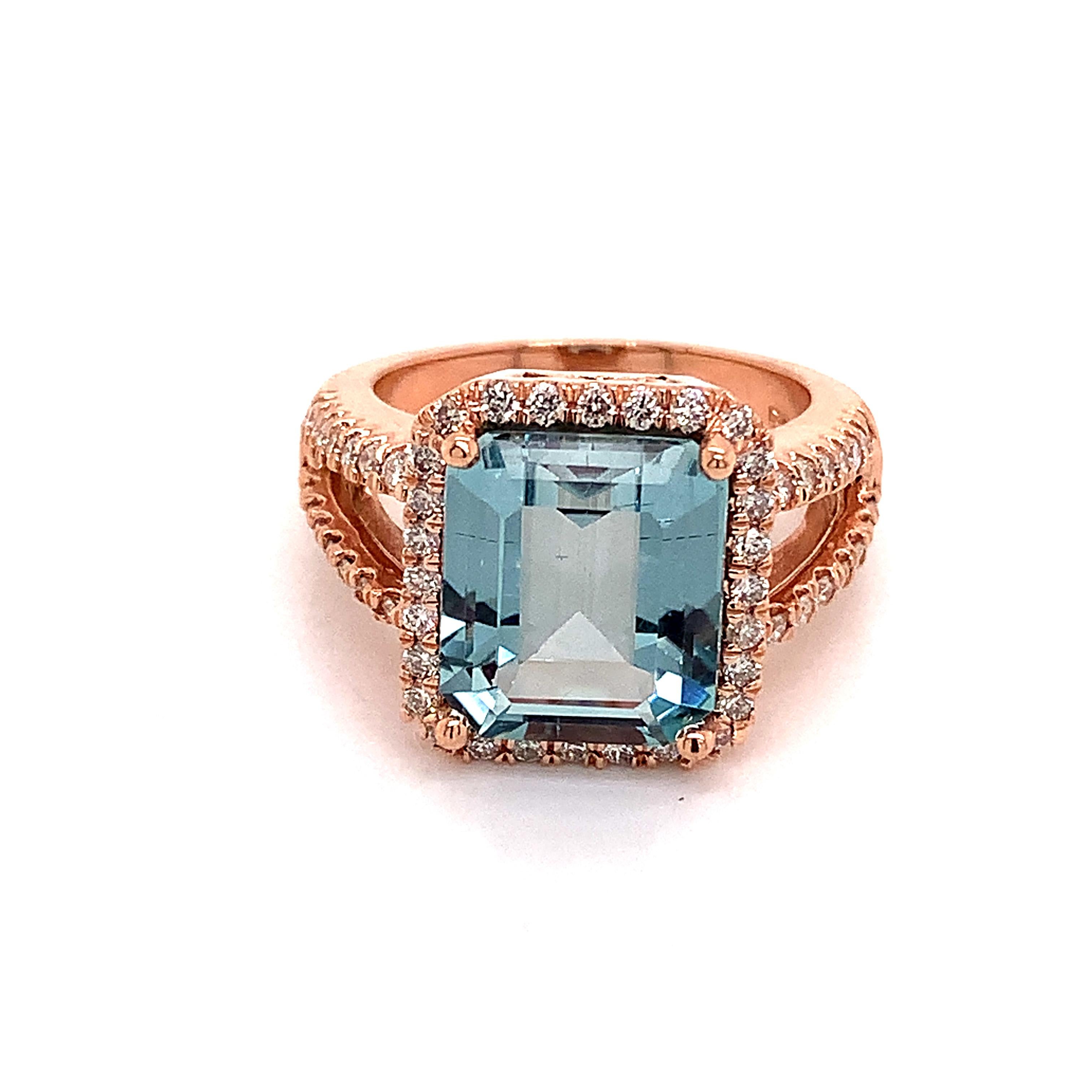 Diamond Aquamarine Ring 14k Gold 6.25 TCW Certified For Sale 7