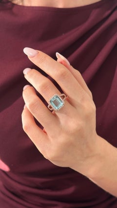 Diamond Aquamarine Ring 14k Gold 6.25 TCW Certified