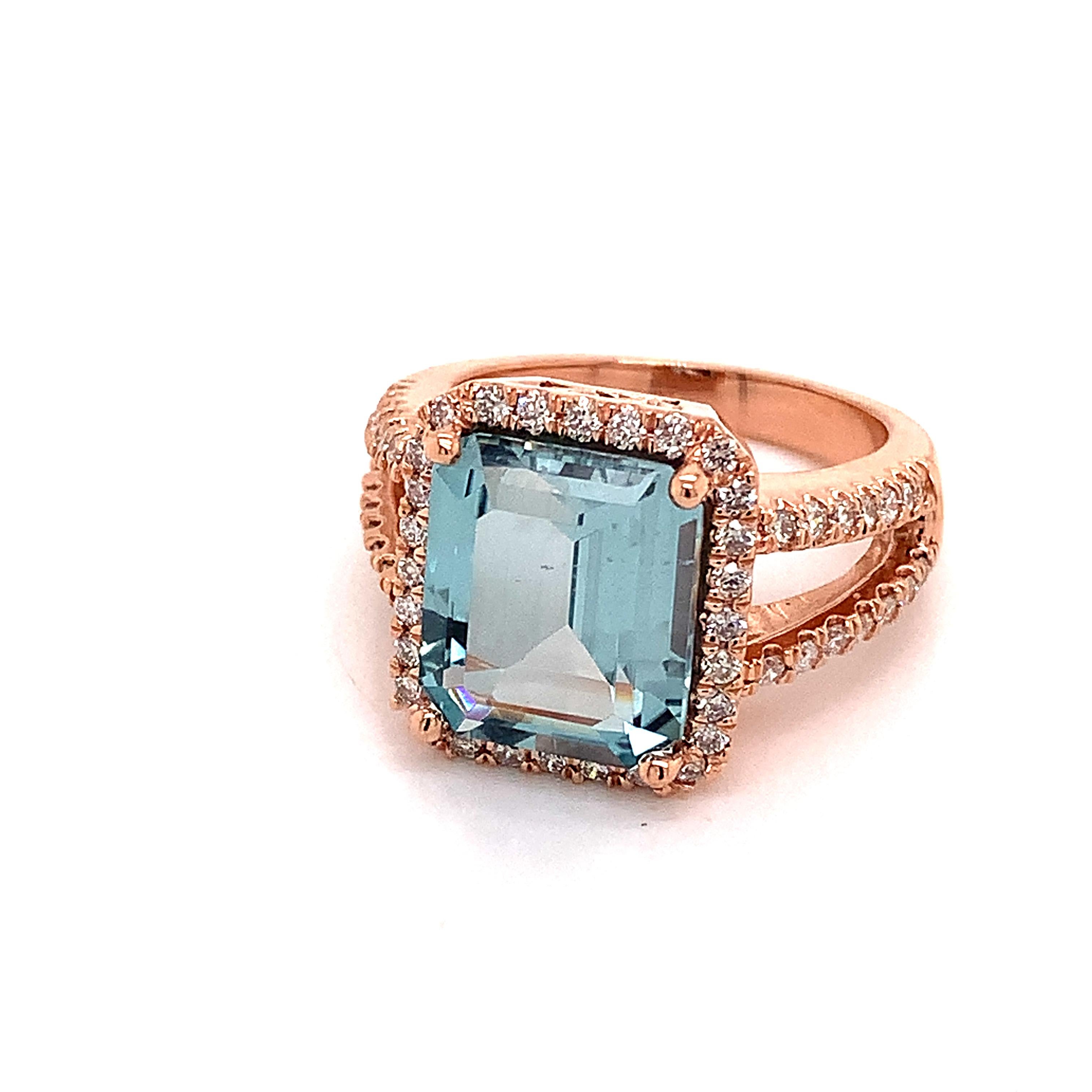 Diamond Aquamarine Ring 14k Gold 6.25 TCW Certified For Sale 2