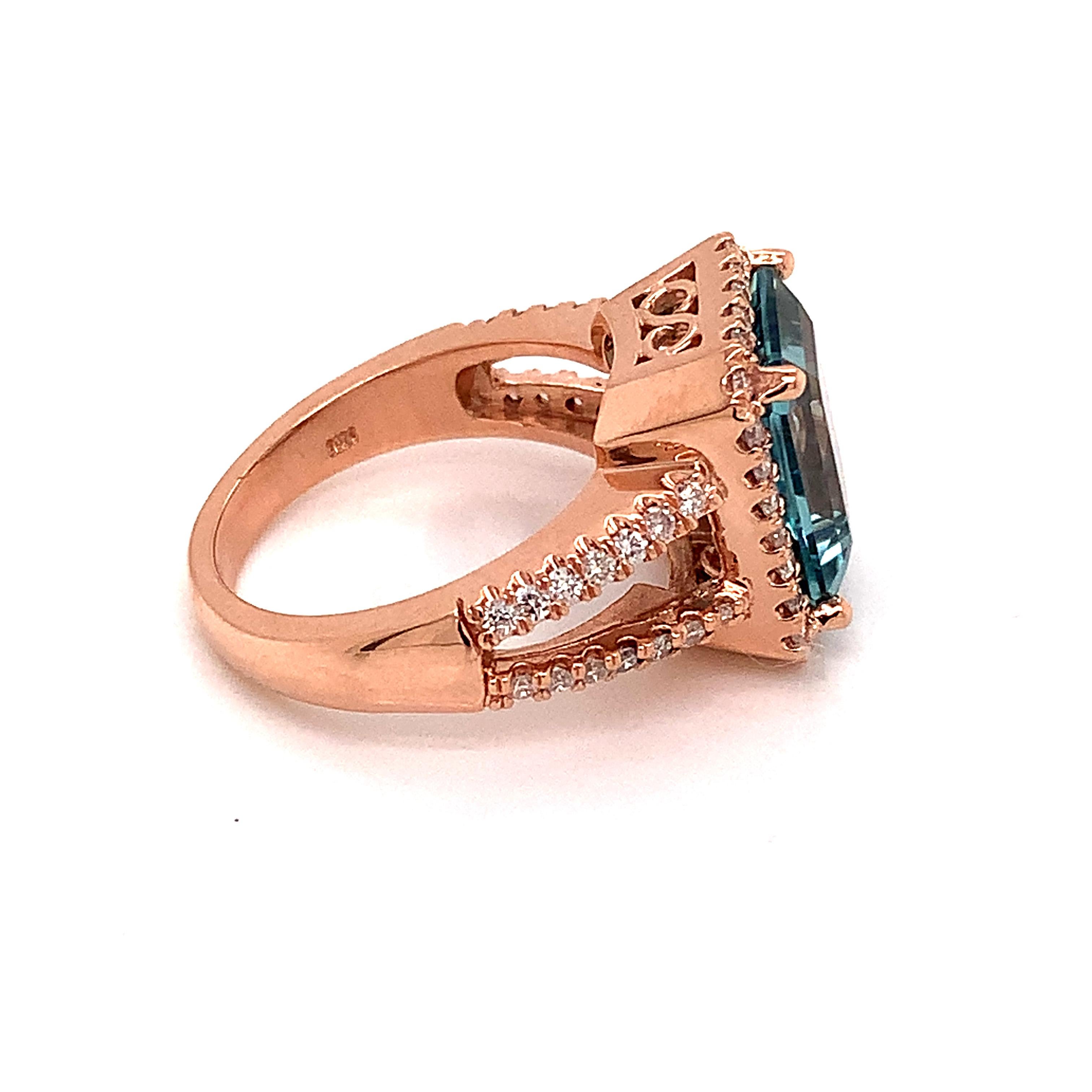 Diamond Aquamarine Ring 14k Gold 6.25 TCW Certified For Sale 3
